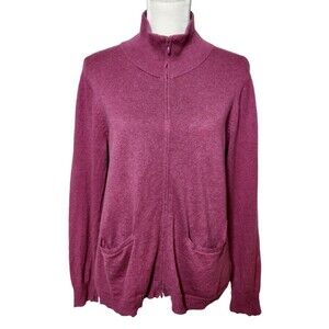 Eileen Fisher Womens M Full Zip Cotton Cashmere Sweater Long Sleeve Pink